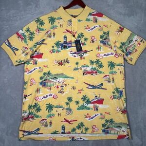 Polo Ralph Lauren Polo Shirt Mens 3XLT 3XL Tall Yellow Hawaiian Polo Bear Aloha